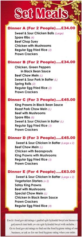 Menu of xxxxx