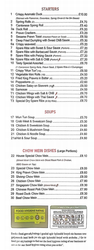 Menu of xxxxx