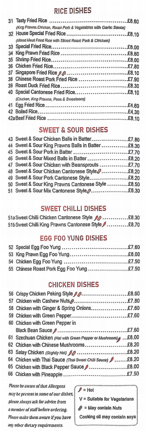 Menu of xxxxx