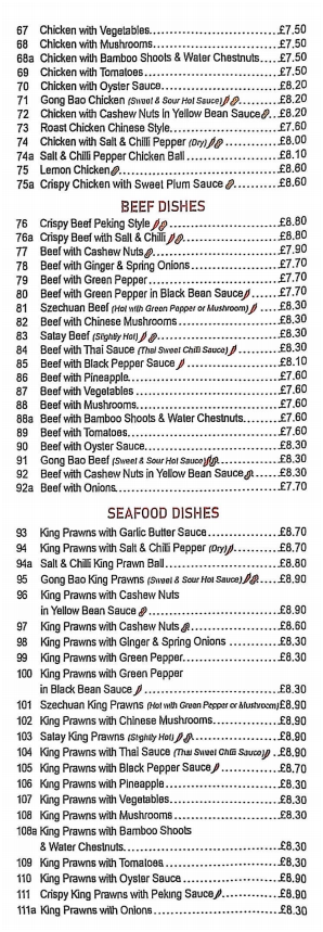Menu of xxxxx
