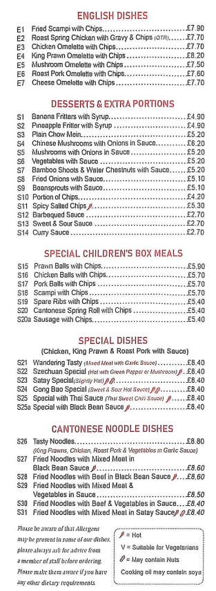 Menu of xxxxx