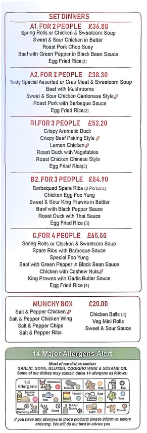 Menu of xxxxx