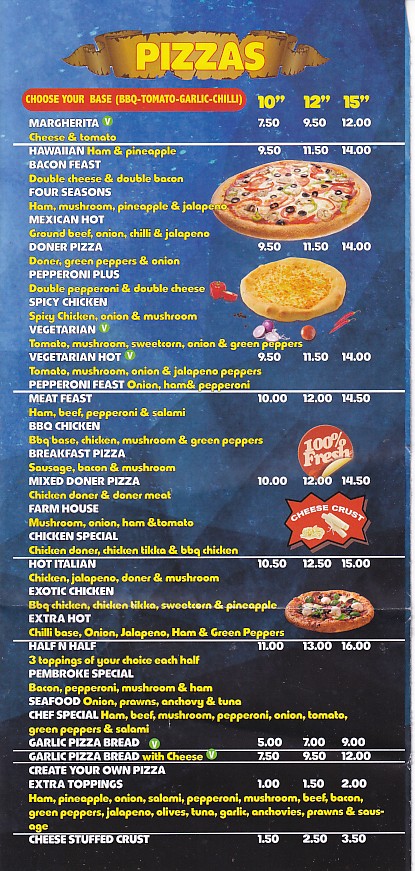 Pembroke kebabs menu